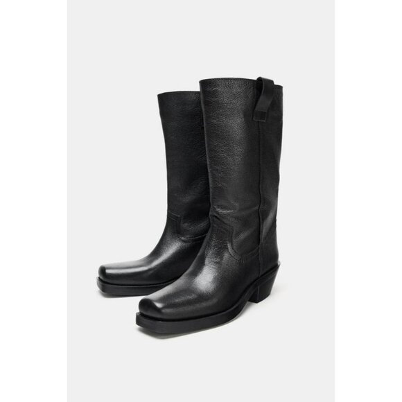 ZARA LEATHER COWBOY ANKLE BOOTS - Picture 5 of 7